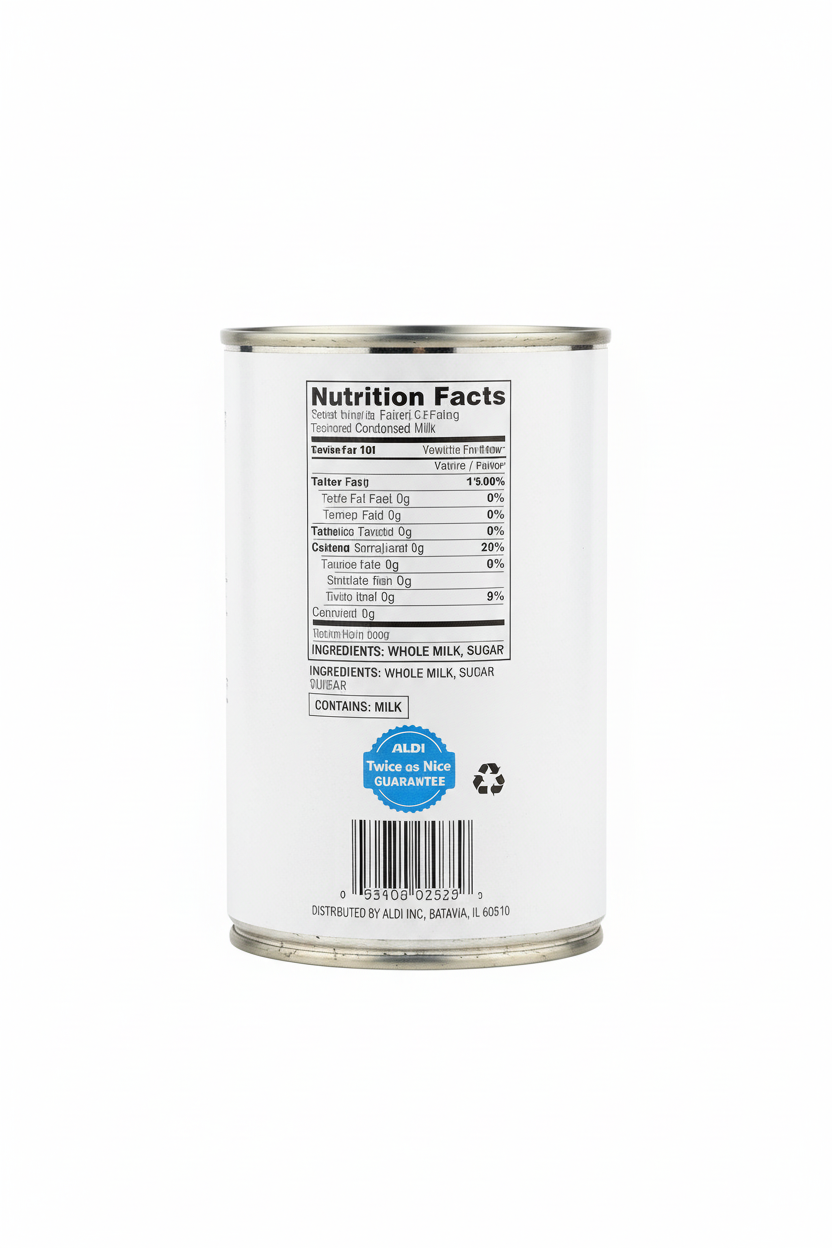 Baker's Corner Sweetened Condensed Milk 14 oz Can Back Label Nutrition Facts Ingredients