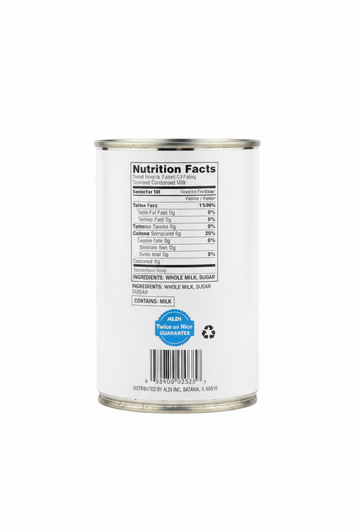 Baker's Corner Sweetened Condensed Milk 14 oz Can Back Label Nutrition Facts Ingredients