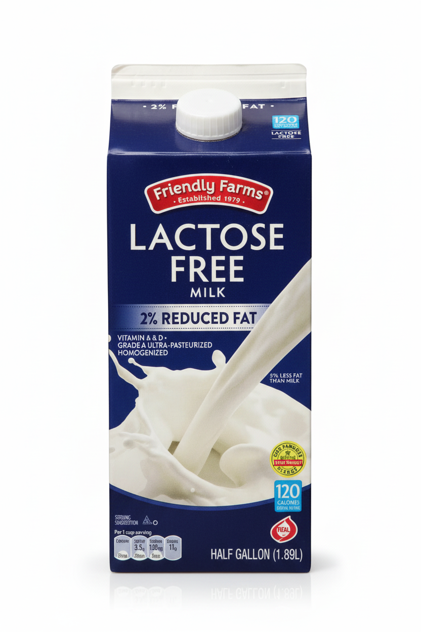 Friendly Farms Lactose Free 2% Reduced Fat Milk - Half Gallon Front