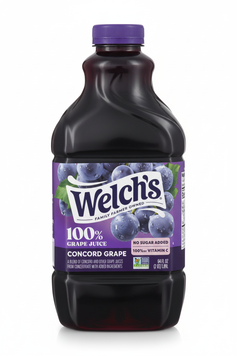 Welch's 100% Concord Grape Juice 64 fl oz 2 QT 1.89L no sugar added 100% Vitamin C blend of Concord grape juices from concentrate