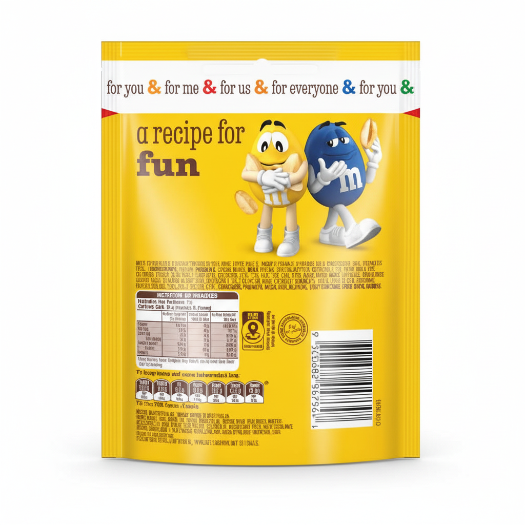 M&M's Peanut Chocolate Candies Sharing Size - Back of Bag