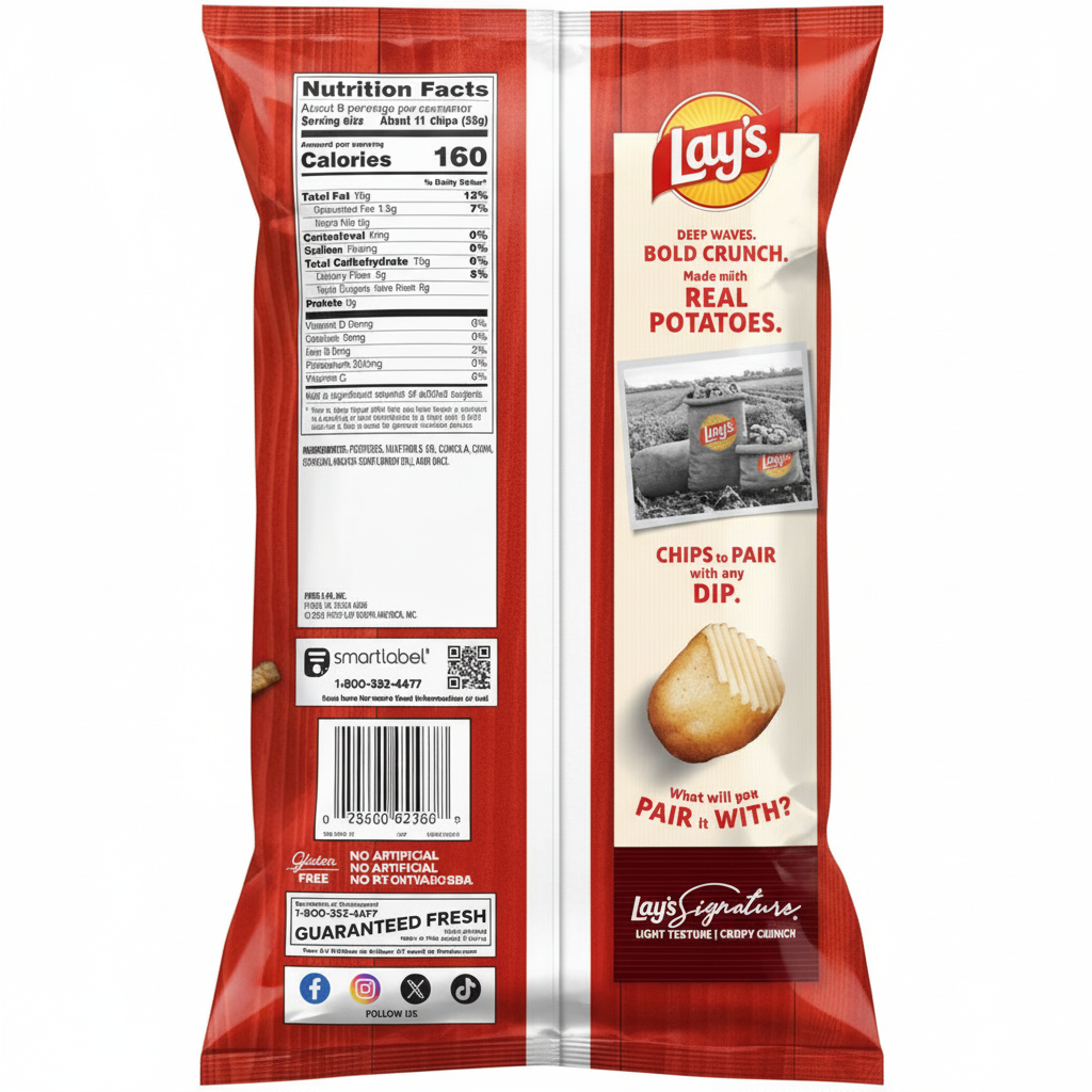 Lay's Wavy Original Potato Chips - Back of Bag