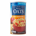Millville Rolled Oats Old Fashioned 42oz canister front view with blue label and red bowl of oats with strawberries