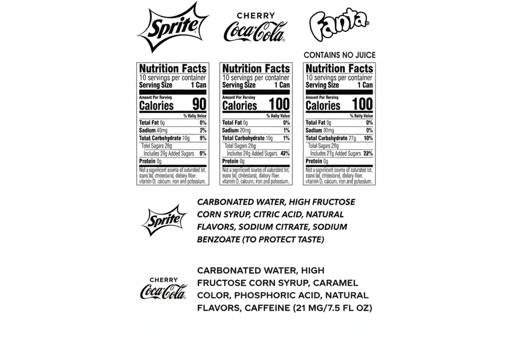 Sprite Cherry Coca-Cola Fanta Orange nutrition facts 90-100 calories per can ingredients list