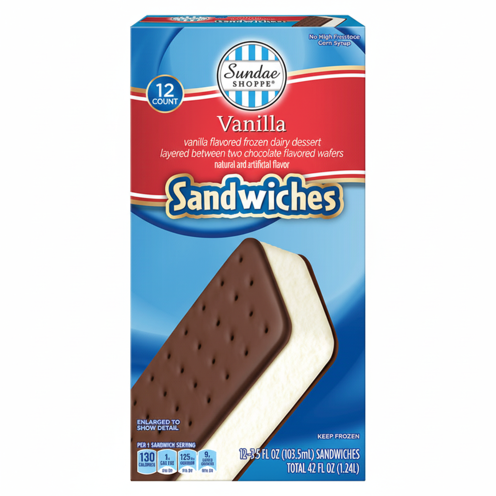 Sundae Shoppe Vanilla Ice Cream Sandwich 12-count box