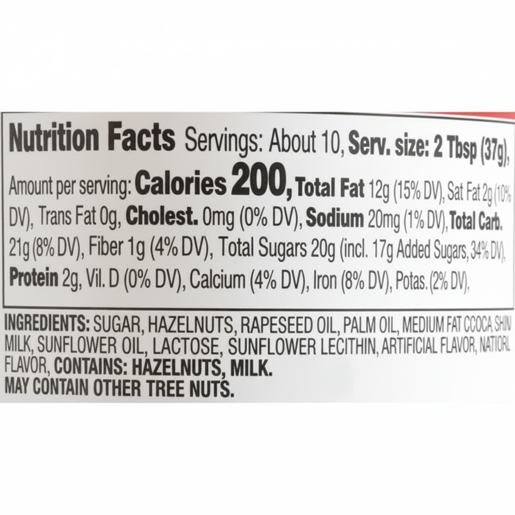 Berryhill Hazelnut Spread 13oz nutrition facts and ingredients back label