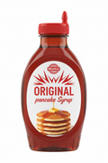 Millville Original Pancake Syrup 24 fl oz Bottle Front Red Sunburst Label Pancake Serving Suggestion