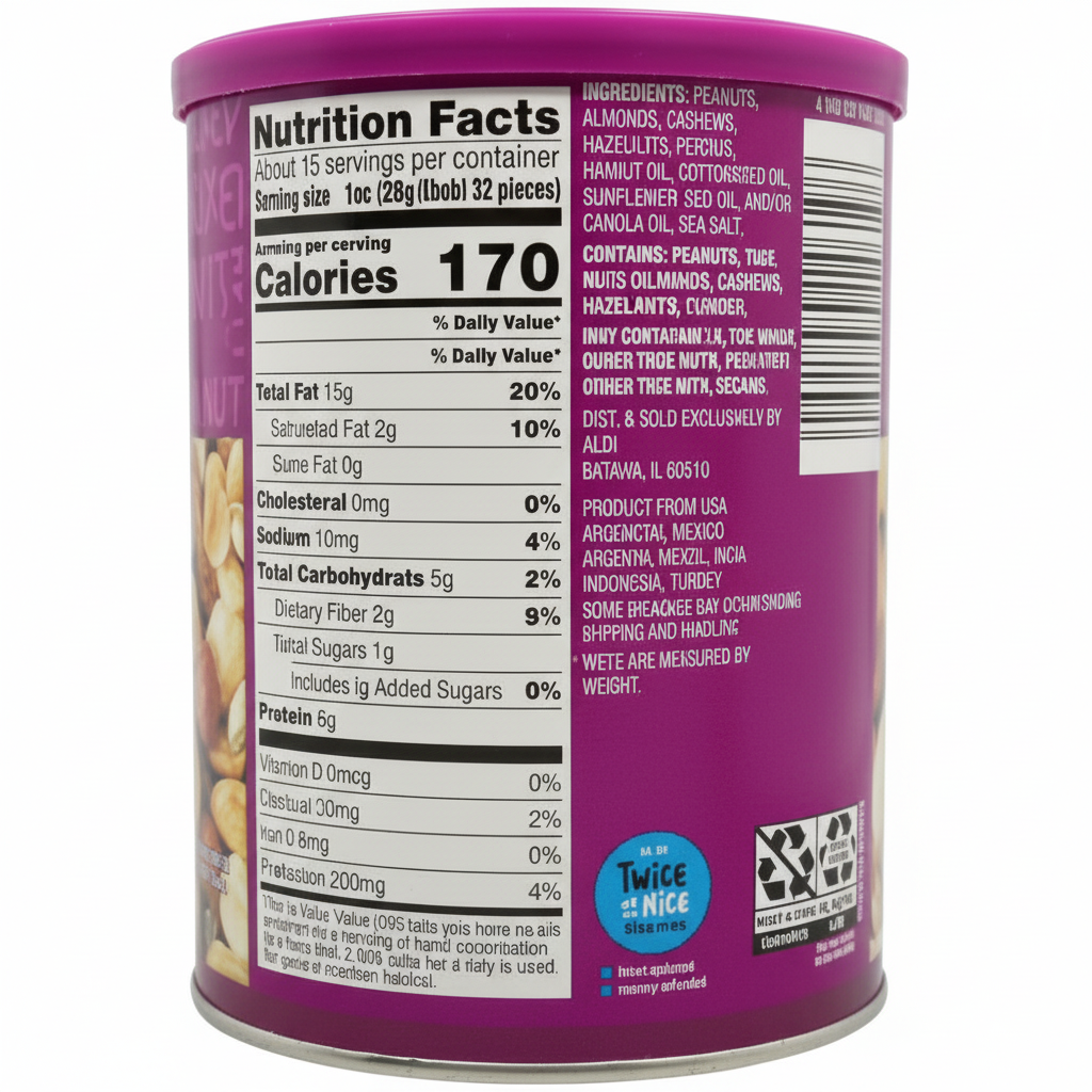Southern Grove Mixed Nuts 14.75oz - Nutrition Facts Back Label