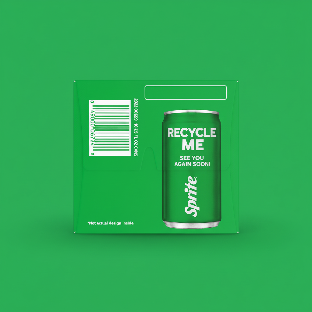 Sprite Mini Cans 10-pack box back panel with barcode and recycle message
