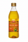 Carlini Pure Olive Oil 16.9 fl oz Clear Glass Bottle Gold Cap Orange Red Label Product of Spain Italy Greece