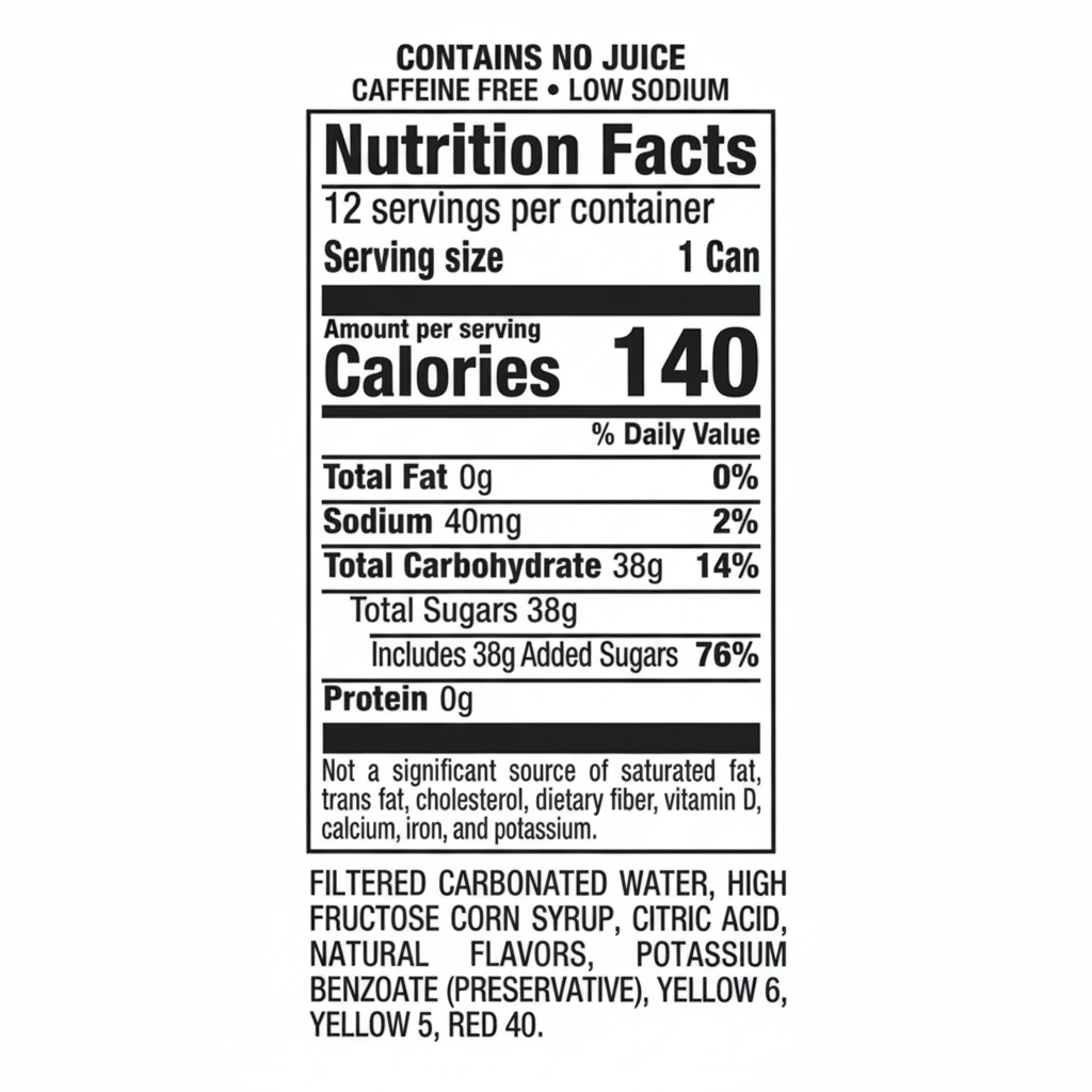 7UP Tropical Flavored Soda - Nutrition Facts - Contains No Juice, Caffeine Free, Low Sodium