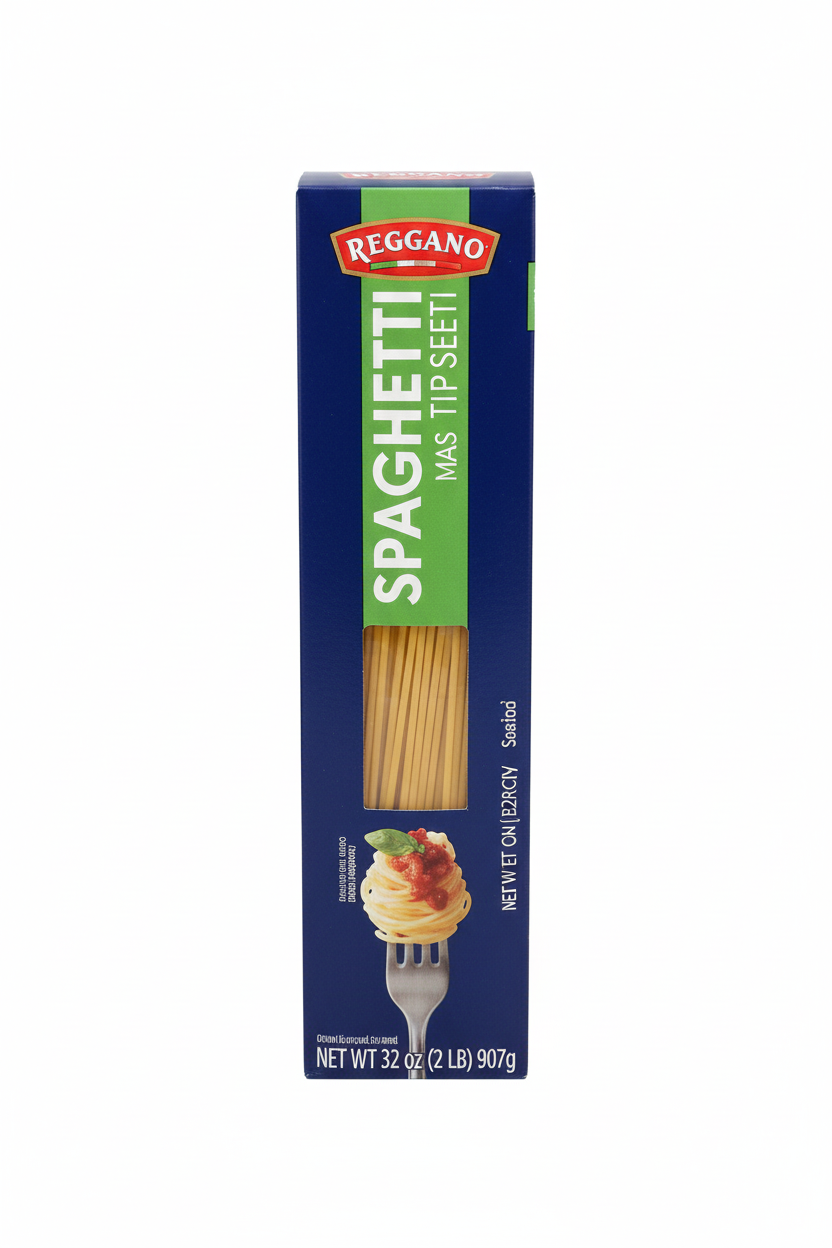 Reggano Spaghetti 32 oz 2 lb box durum wheat semolina non-GMO verified kosher 200 calories per serving
