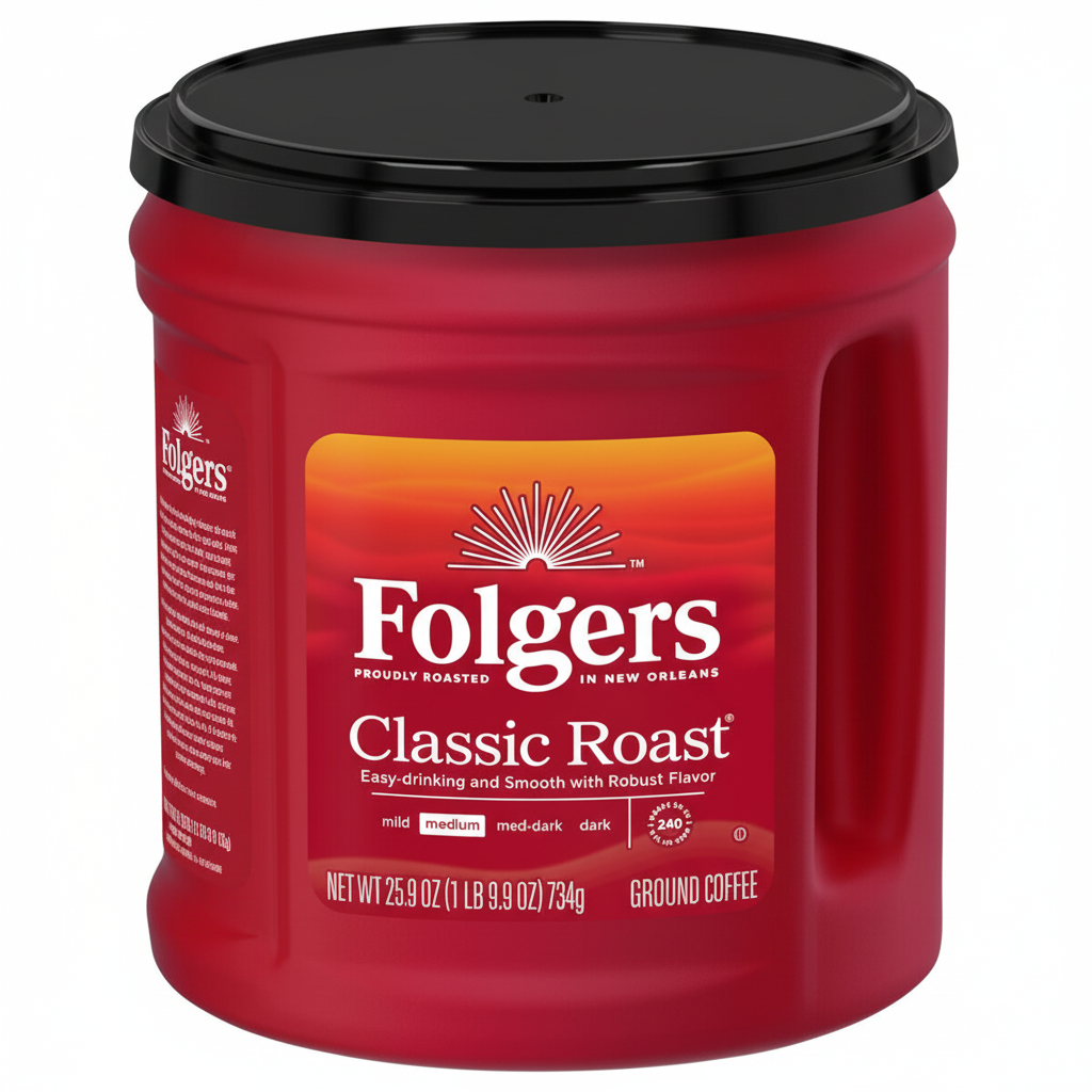 Folgers Classic Roast Ground Coffee 25.9 oz red can with black lid