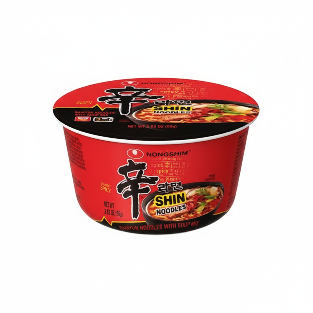 Nongshim Gourmet Spicy Shin Noodles ramyun bowl 3.03 oz 86g BPA free ready in 3 minutes 380 calories 1680mg sodium