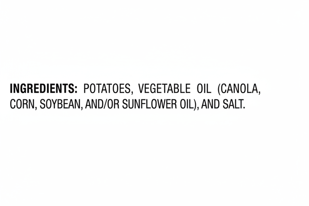 Lay's Classic Potato Chips ingredients: potatoes, vegetable oil, and salt
