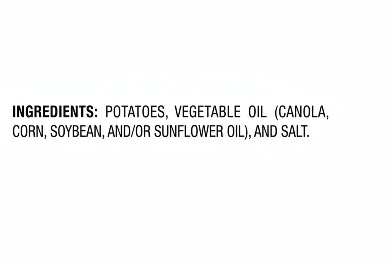 Lay's Classic Potato Chips ingredients: potatoes, vegetable oil, and salt