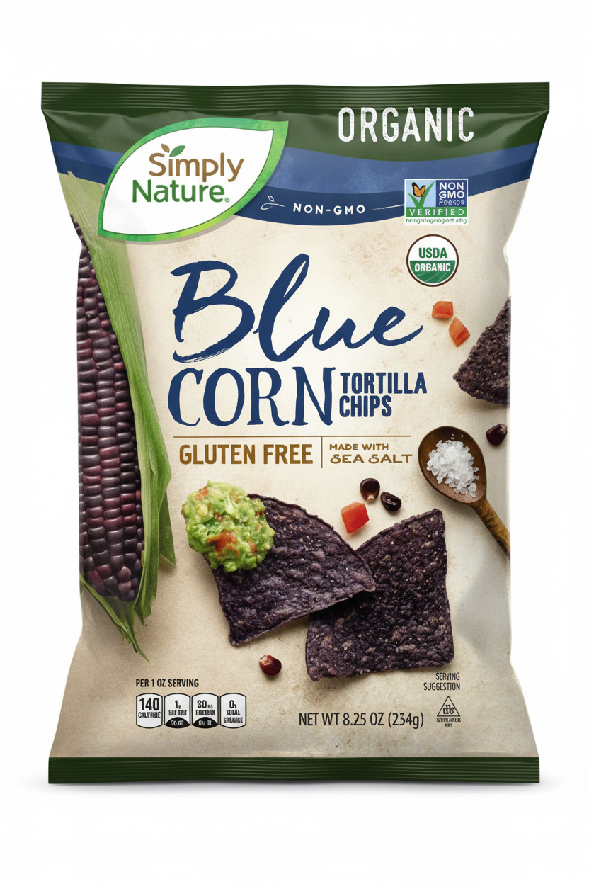 Simply Nature Organic Blue Corn Tortilla Chips Gluten Free 8.25 oz bag front