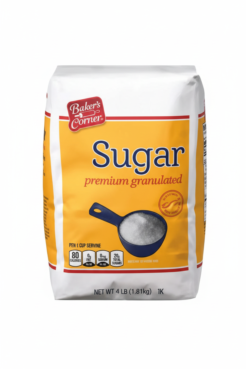 Baker's Corner Premium Granulated Sugar 4 lb Golden Yellow Bag Front