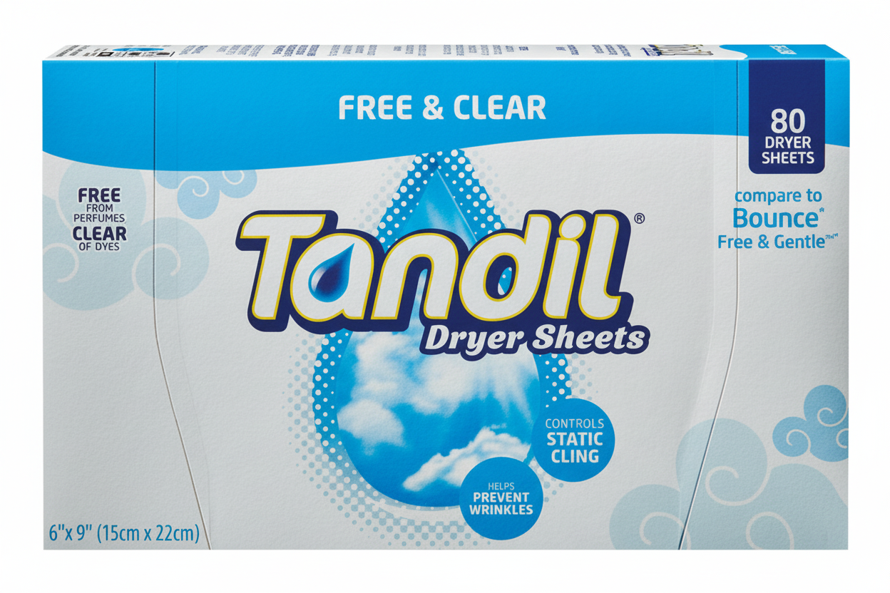 Tandil Free & Clear Dryer Sheets 80 Count Free from Perfumes Clear of Dyes Controls Static Cling