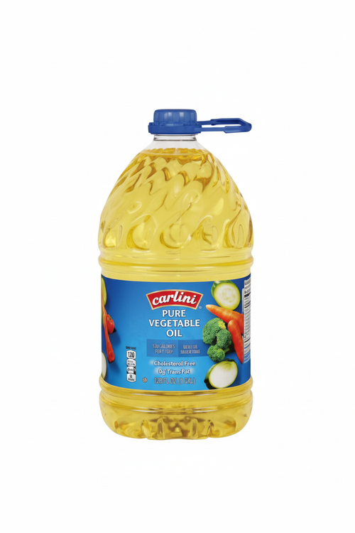 Carlini Pure Vegetable Oil 128 fl oz 1 Gallon Clear Plastic Jug Blue Label Fresh Vegetables Cholesterol Free 0g Trans Fat
