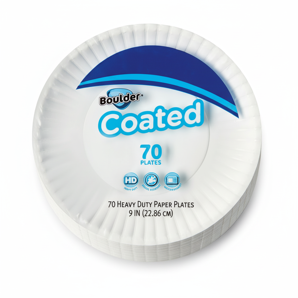 Boulder Coated Heavy Duty Paper Plates 70 Count 9 Inch Grease Resistant Microwavable