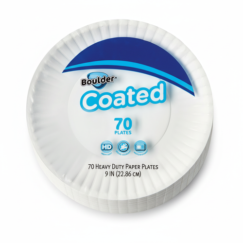 Boulder Coated Heavy Duty Paper Plates 70 Count 9 Inch Grease Resistant Microwavable