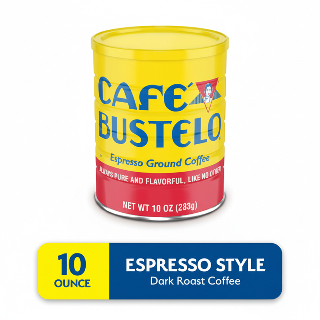 Café Bustelo Espresso Style Dark Roast Coffee 10 oz tin can angled view