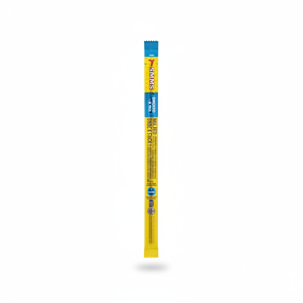 Simms Mild Smoked Snack Stick single yellow wrapper