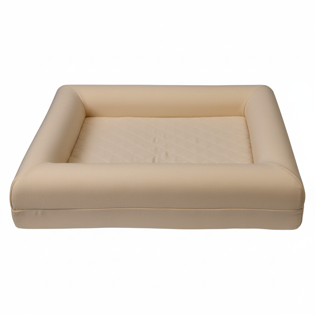 Heart to Tail cream orthopedic jersey pet bed with cushioned bolster edges and quilted interior
