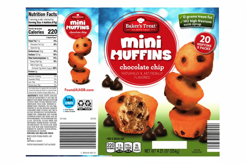 Baker's Treat Chocolate Chip Mini Muffins nutrition facts label