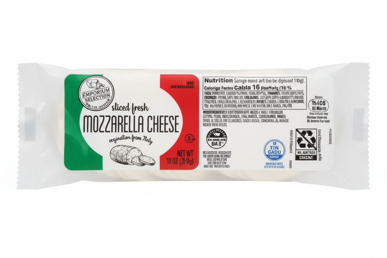 Emporium Selection Fresh Mozzarella Pre-Sliced Log with Italian flag packaging