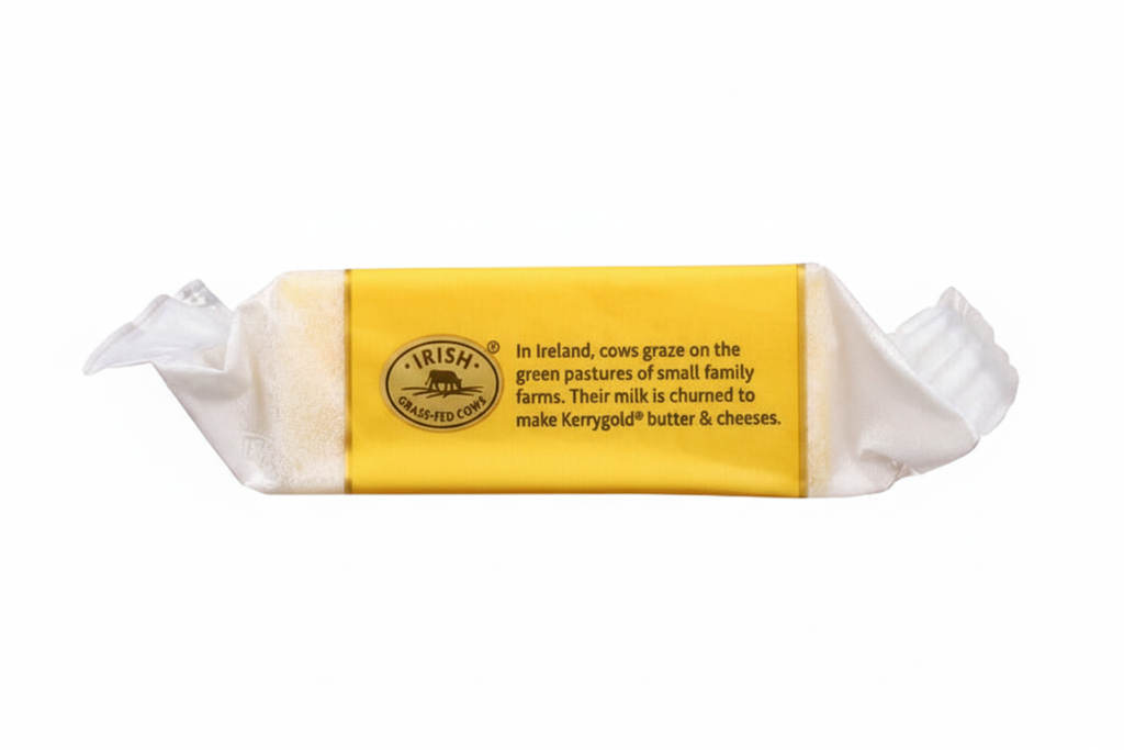 Kerrygold Dubliner Cheese - Back View with Irish Grass-Fed Cows Label
