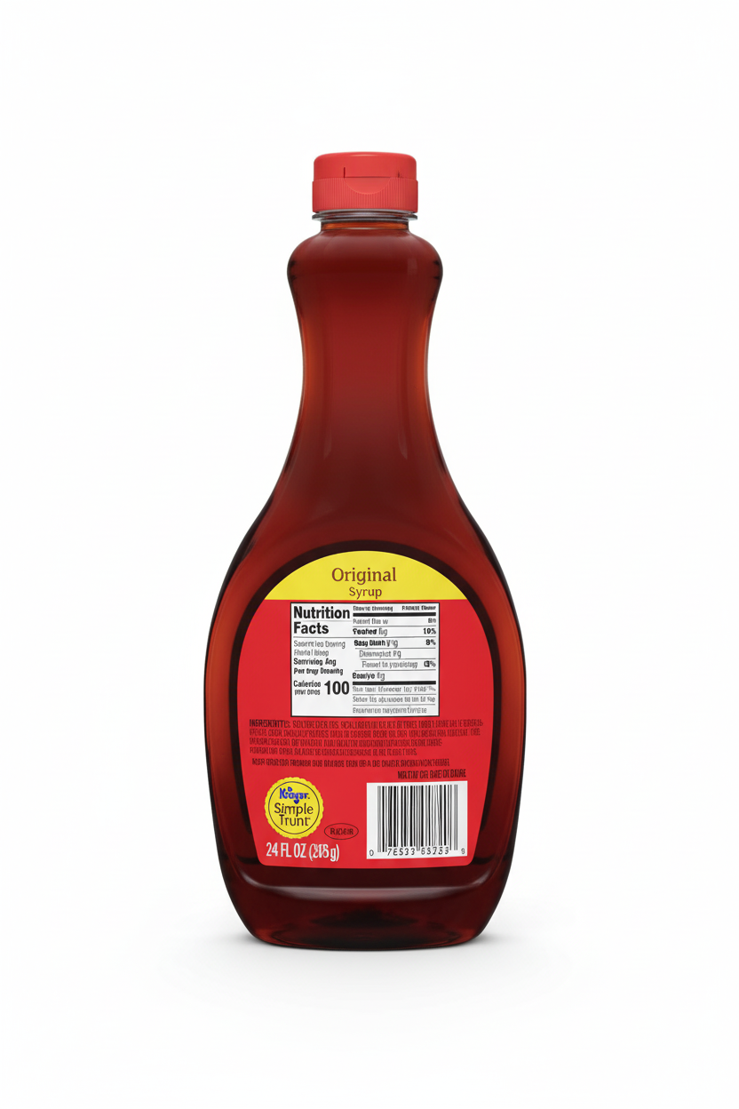 Millville Original Pancake Syrup 24 fl oz Back Label Nutrition Facts 100 Calories Per Serving