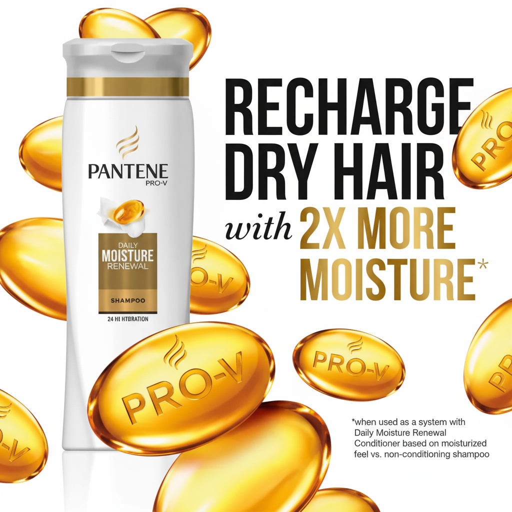 Pantene Pro-V Shampoo Recharge Dry Hair with 2X More Moisture with gold Pro-V capsules
