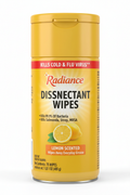 Radiance Lemon Scented Disinfectant Wipes 75 Count Kills 99.9% Bacteria Cold Flu Virus Salmonella MRSA