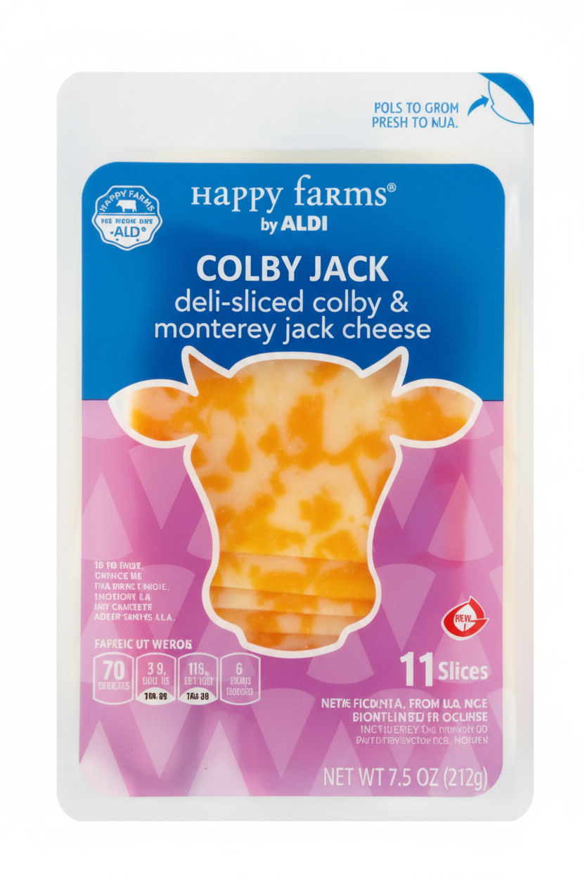 Happy Farms by ALDI Deli Sliced Colby Jack Cheese packaging
