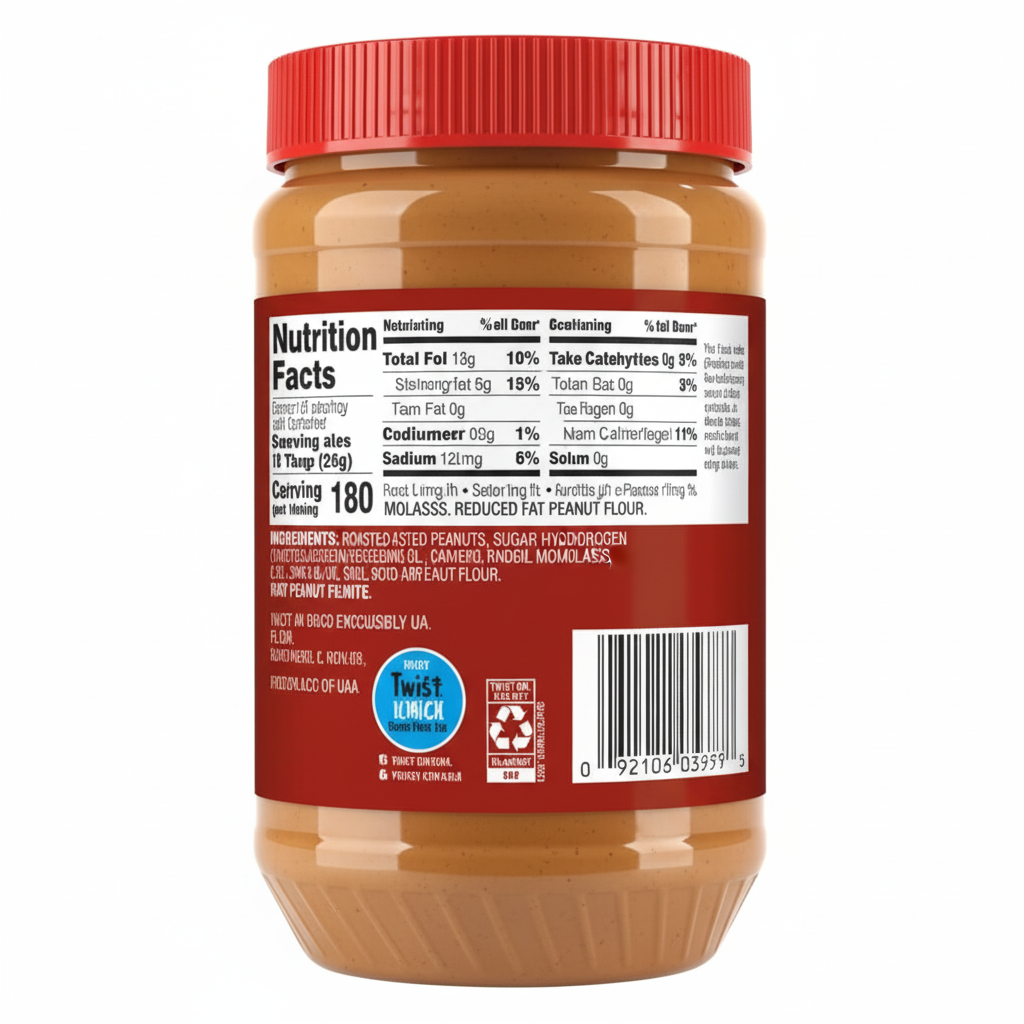 Peanut Delight Creamy Peanut Butter 40oz jar back view with nutrition facts label