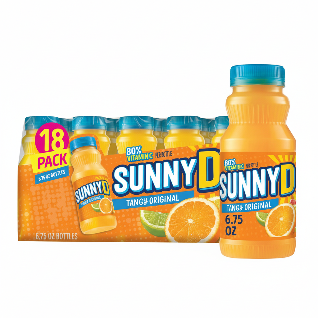 SunnyD Tangy Original 18-pack 6.75 fl oz bottles 80% Vitamin C per bottle orange citrus punch tangy original