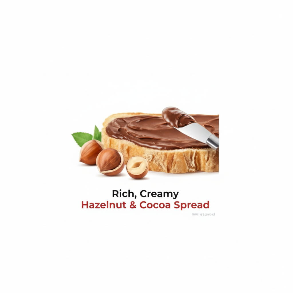 Rich creamy Nutella hazelnut and cocoa spread on toast with whole hazelnuts lifestyle shot