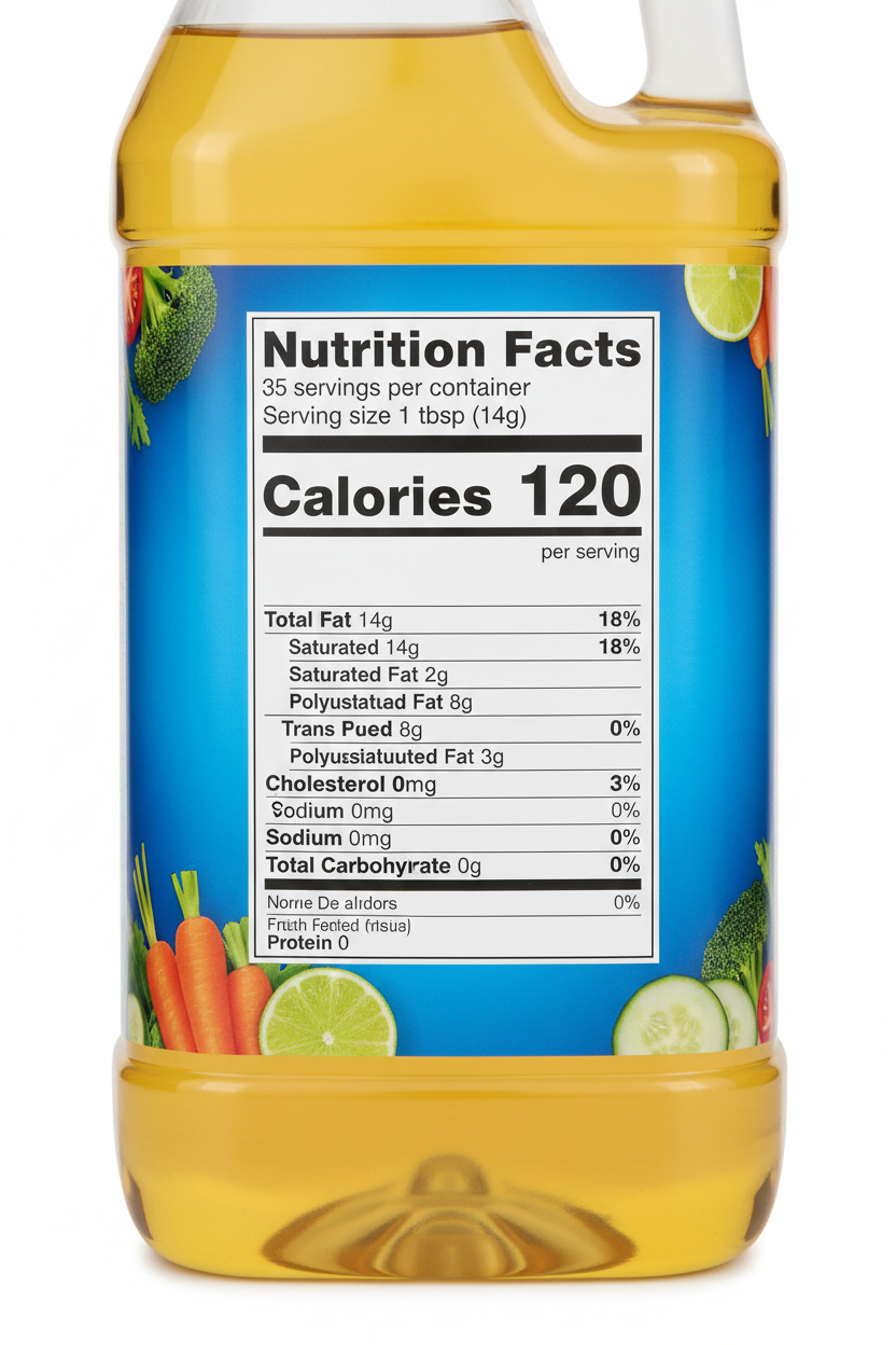 Carlini Pure Vegetable Oil Nutrition Facts Label 120 Calories Per Tablespoon Total Fat 14g