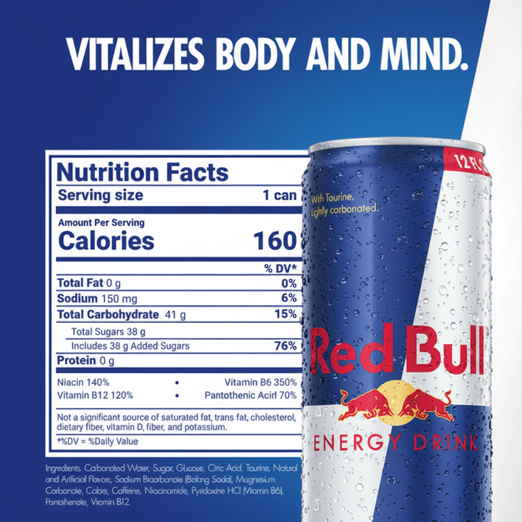 Red Bull Energy Drink - Vitalizes Body and Mind - Nutrition Facts