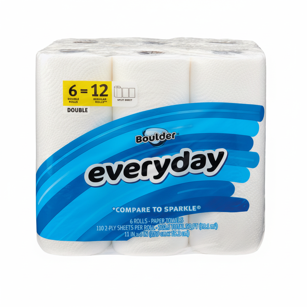 Boulder Everyday Paper Towels 6 Double Rolls 110 2-Ply Sheets Per Roll Split Sheet