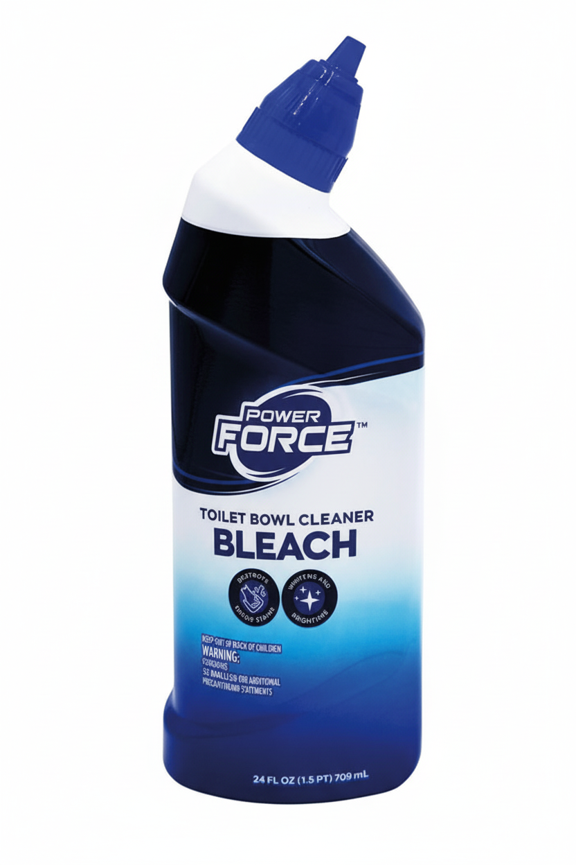 Power Force Toilet Bowl Cleaner Bleach 24 fl oz Destroys Stains Whitens and Brightens Angled Neck