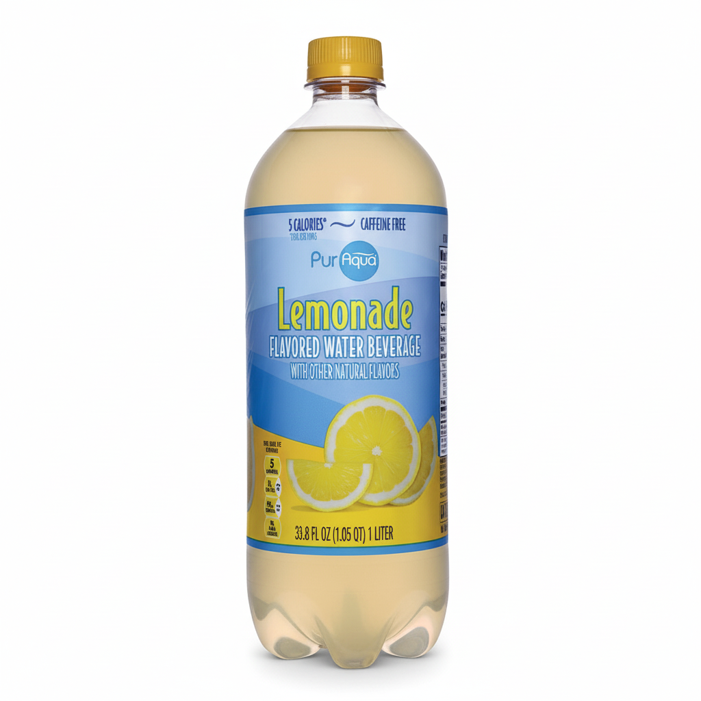 PurAqua Lemonade Flavored Water Beverage 33.8 fl oz bottle front view