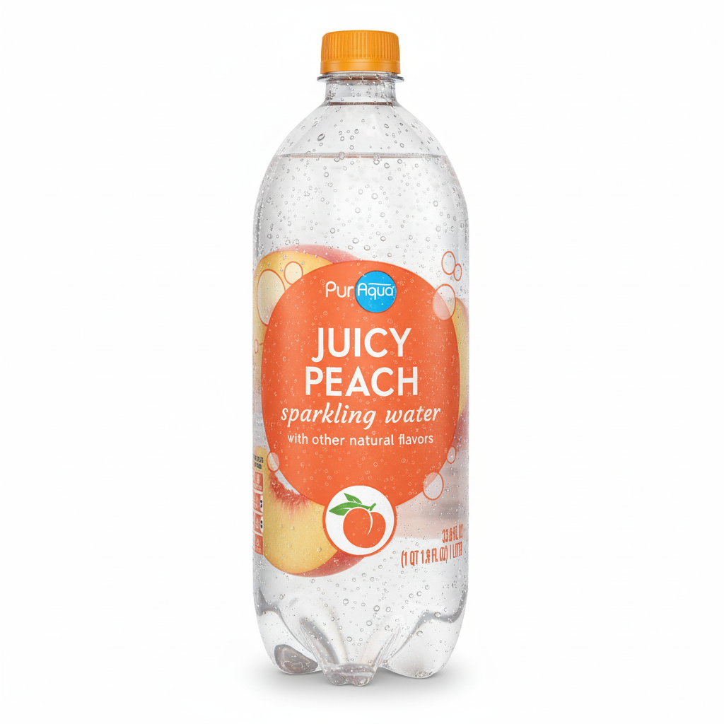 PurAqua Juicy Peach Sparkling Flavored Water 33.8 fl oz bottle front view