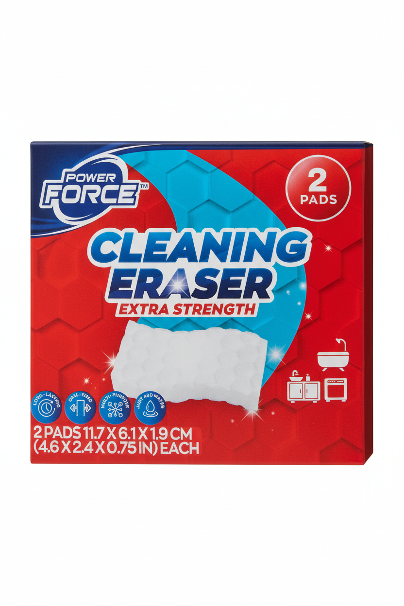 Power Force Cleaning Eraser Extra Strength 2 Pads Long-Lasting Dual-Sided Multi-Purpose Melamine Foam