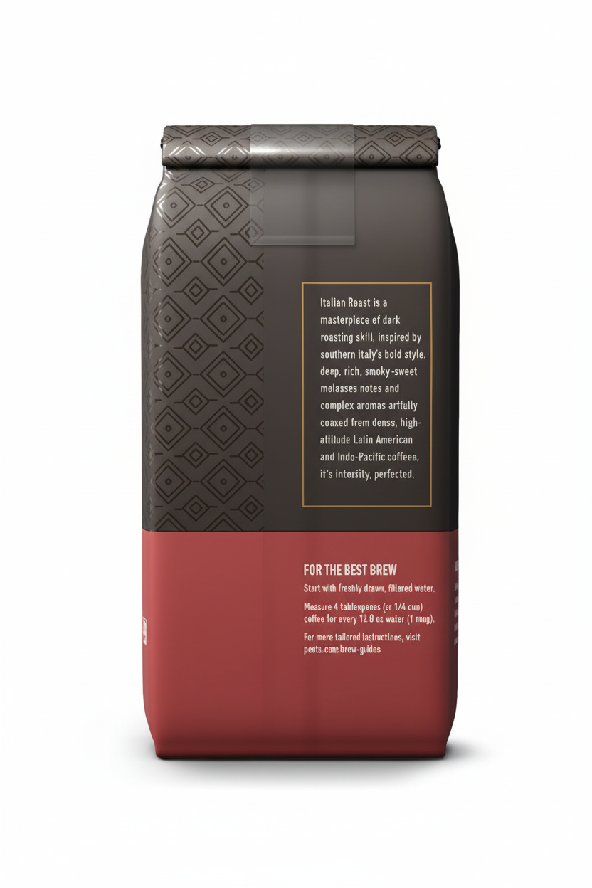 Peet's Coffee Italian Roast Dark Roast Ground Coffee 10.5oz Bag - Back