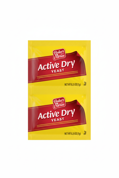 Baker's Corner Active Dry Yeast 3 Packet Strip Front Yellow Foil Red Banner 0.25 oz Each