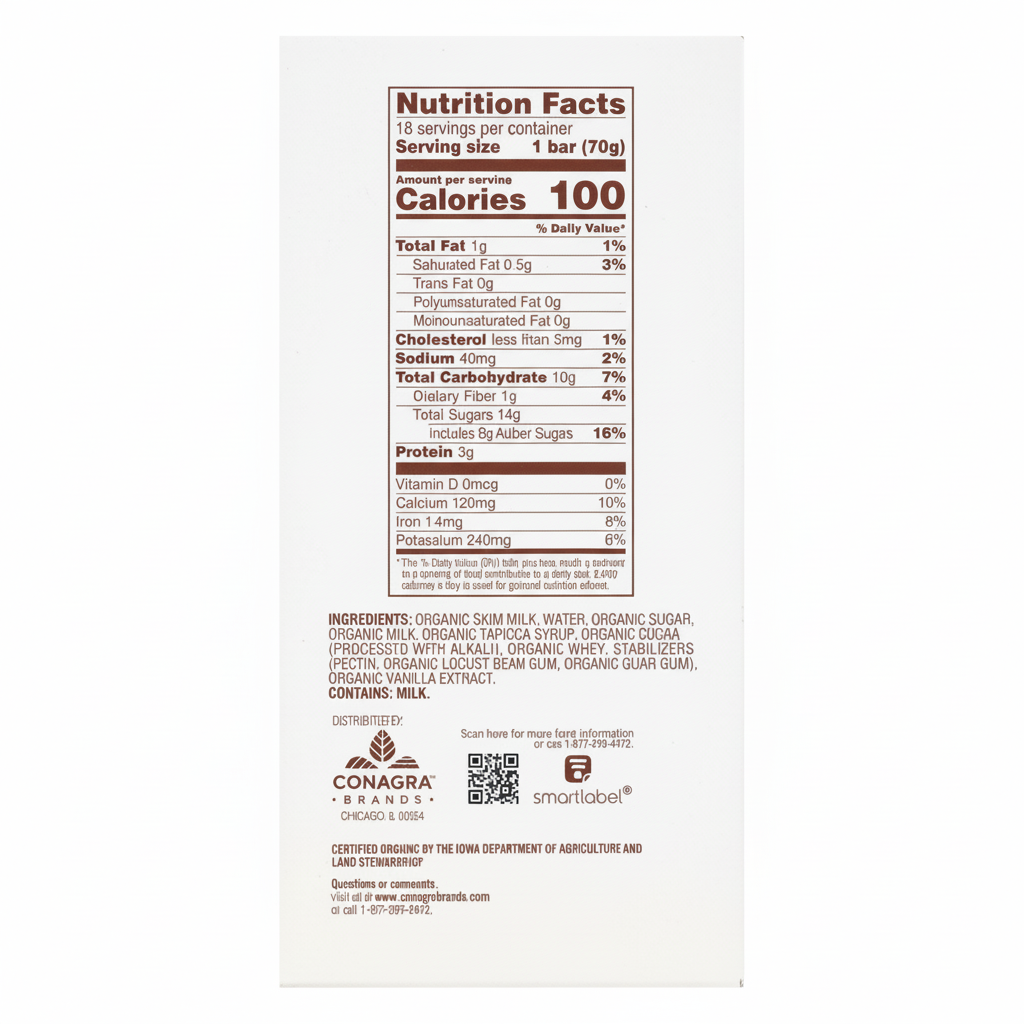 Healthy Choice Organic Fudge Bars back label with nutrition facts and ingredients