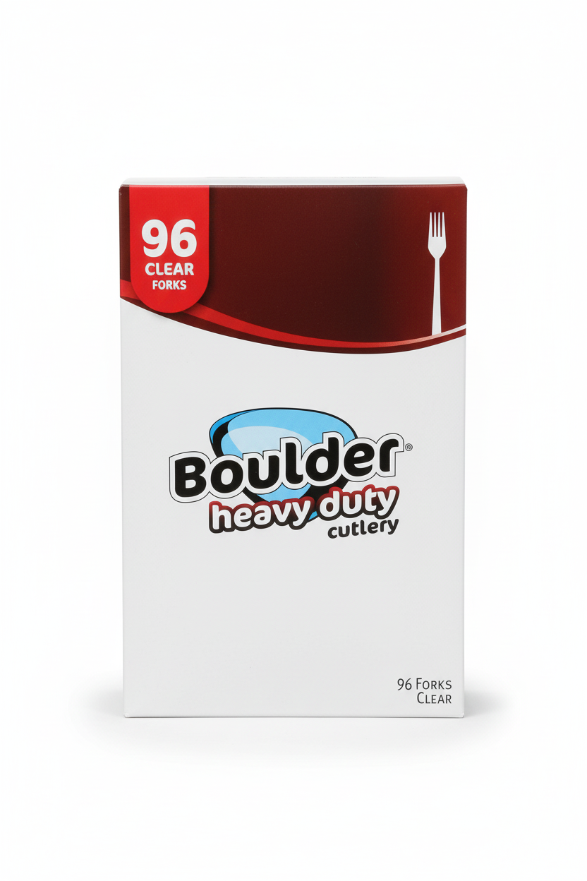 Boulder Heavy Duty Cutlery Clear Plastic Forks 96 Count Box